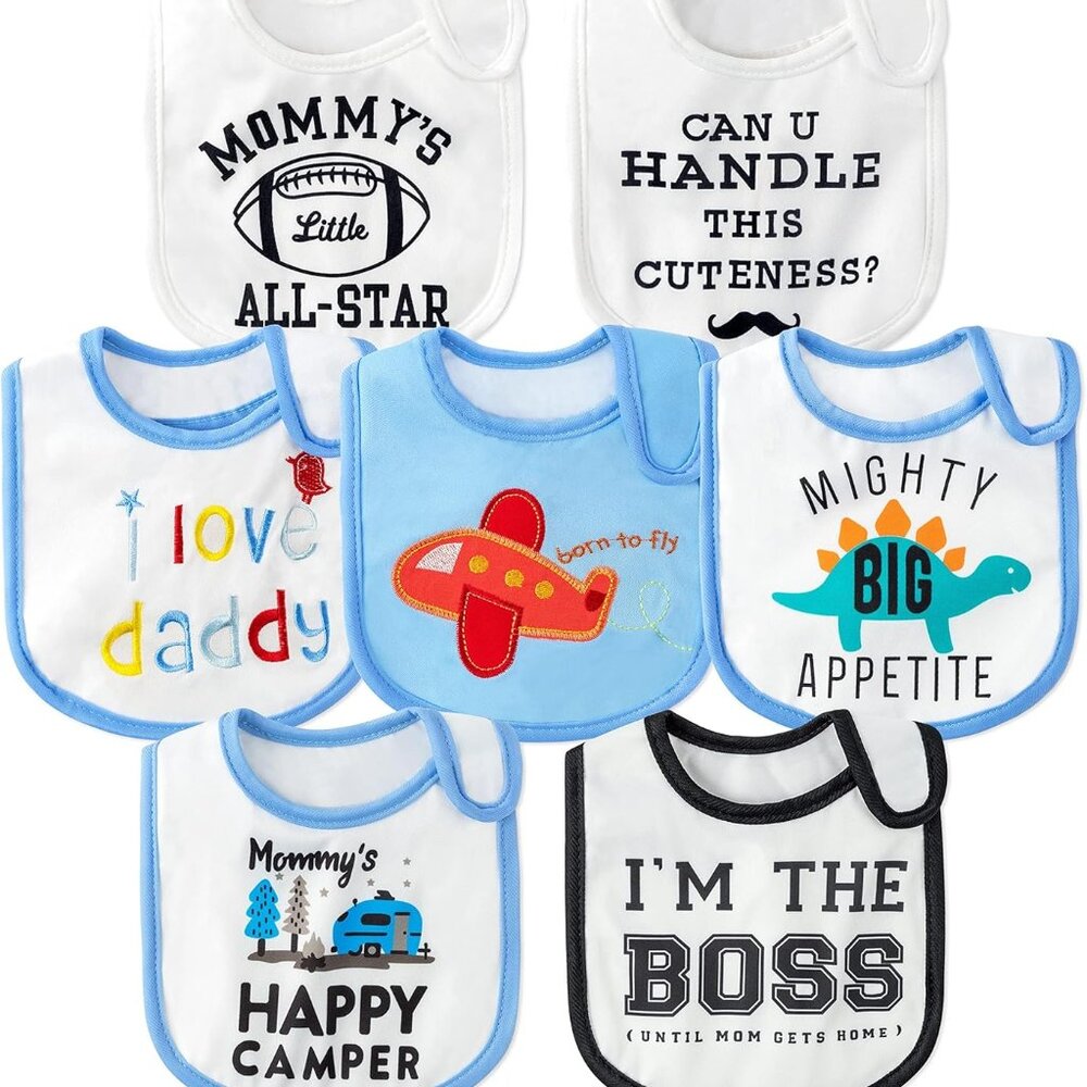 7Pcs Waterproof Baby Bibs Set - Unisex Cotton & Adjustable for Mess-Free Feeding